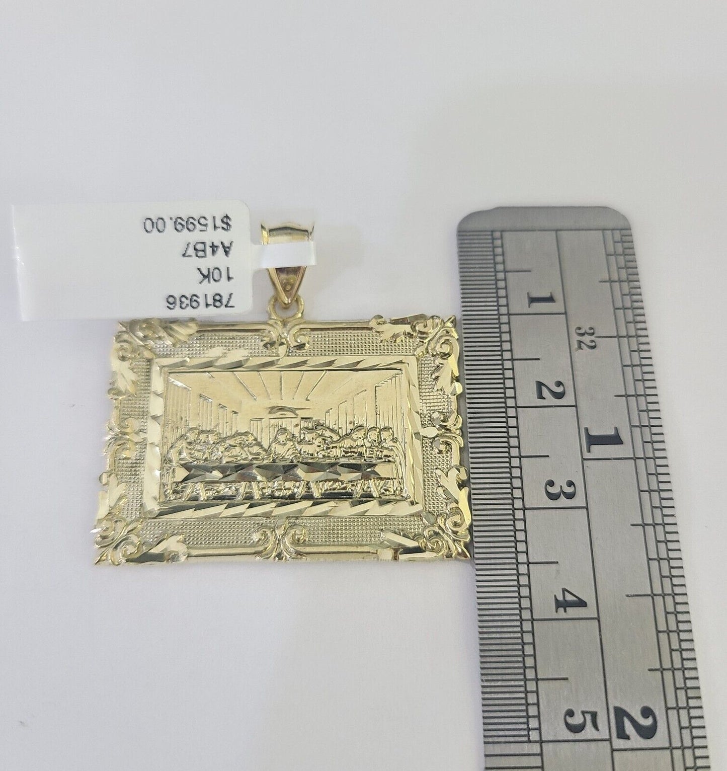 Real 10k Last Supper Pendant Charm Yellow Gold 1.5" Diamond Cut Genuine - GoldenlinQ