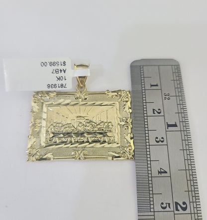 Real 10k Last Supper Pendant Charm Yellow Gold 1.5" Diamond Cut Genuine - GoldenlinQ
