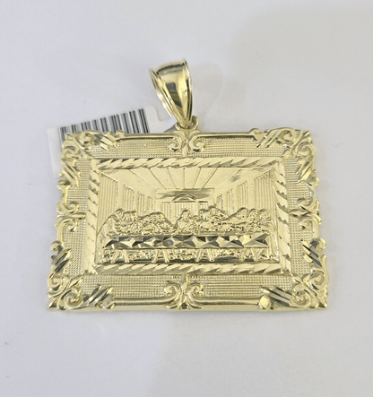 Real 10k Last Supper Pendant Charm Yellow Gold 2" Diamond Cut Genuine - GoldenlinQ