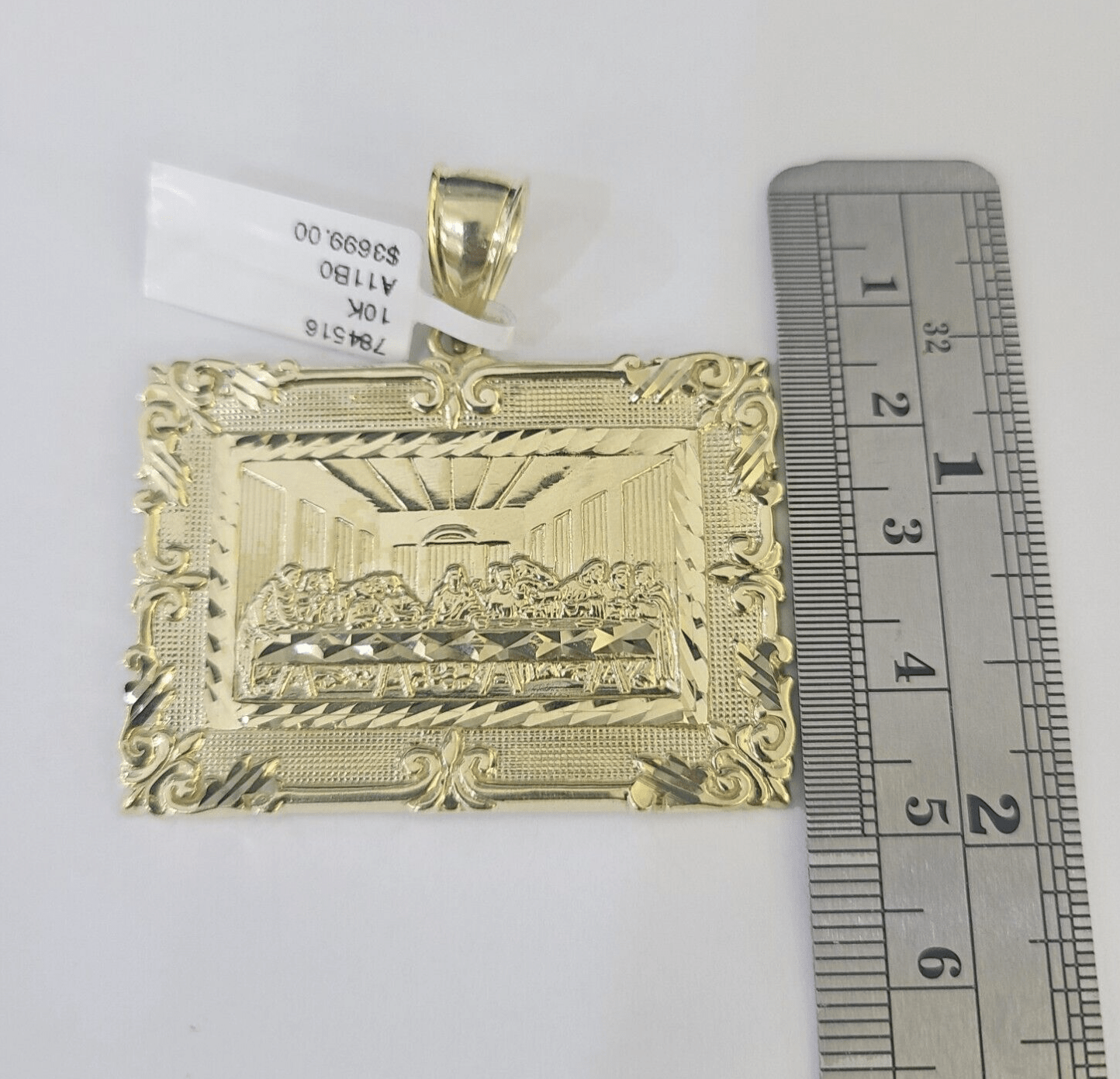 Real 10k Last Supper Pendant Charm Yellow Gold 2" Diamond Cut Genuine - GoldenlinQ