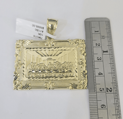 Real 10k Last Supper Pendant Charm Yellow Gold 2" Diamond Cut Genuine - GoldenlinQ