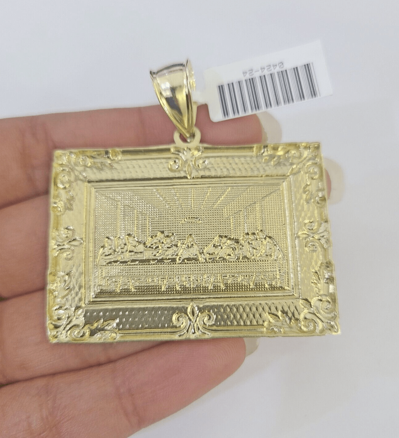 Real 10k Last Supper Pendant Charm Yellow Gold 2" Diamond Cut Genuine - GoldenlinQ