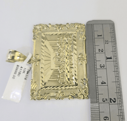 Real 10k Last Supper Pendant Charm Yellow Gold 2" Diamond Cut Genuine - GoldenlinQ