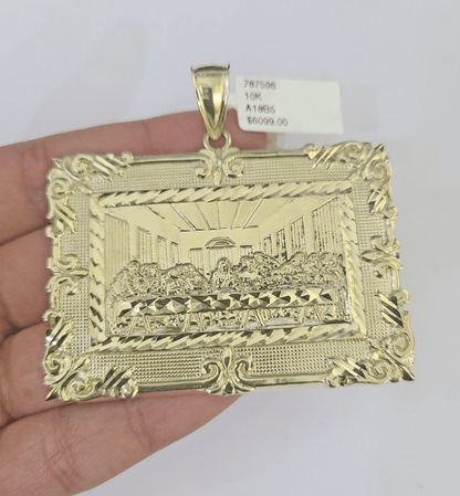 Real 10k Last Supper Pendant Charm Yellow Gold 2.5" Diamond Cut Genuine - GoldenlinQ