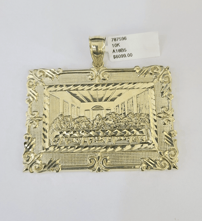 Real 10k Last Supper Pendant Charm Yellow Gold 2.5" Diamond Cut Genuine - GoldenlinQ