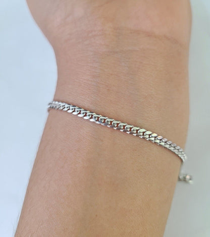 Real 10K Miami Cuban Bracelet White Gold Solid 3mm 8Inch Lobster Lock Genuine - GoldenlinQ