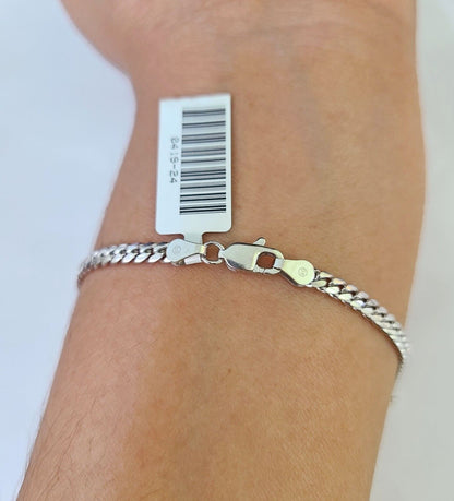 Real 10K Miami Cuban Bracelet White Gold Solid 3mm 8Inch Lobster Lock Genuine - GoldenlinQ