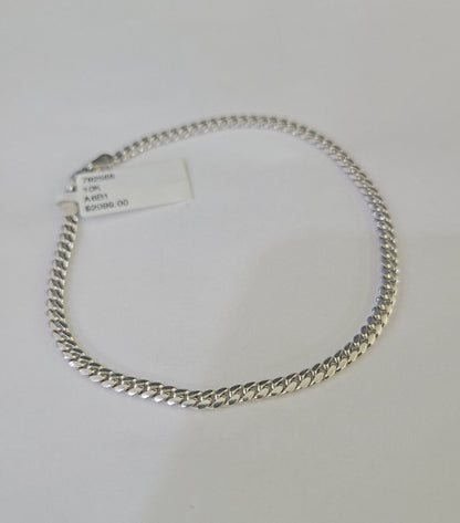 Real 10K Miami Cuban Bracelet White Gold Solid 3mm 8Inch Lobster Lock Genuine - GoldenlinQ