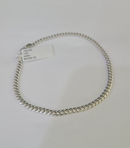 Real 10K Miami Cuban Bracelet White Gold Solid 3mm 8Inch Lobster Lock Genuine - GoldenlinQ