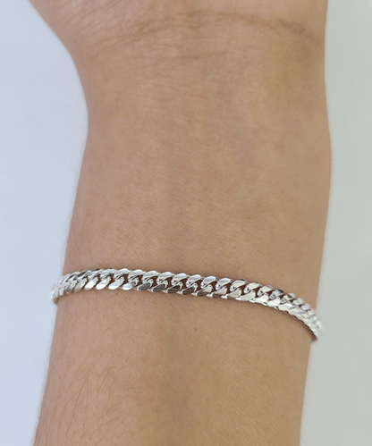 Real 10K Miami Cuban Bracelet White Gold Solid 4mm 8Inches Box Lock Genuine - GoldenlinQ