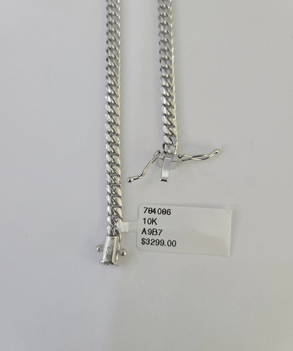 Real 10K Miami Cuban Bracelet White Gold Solid 4mm 8Inches Box Lock Genuine - GoldenlinQ