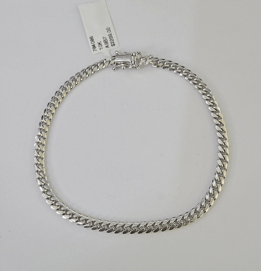 Real 10K Miami Cuban Bracelet White Gold Solid 4mm 8Inches Box Lock Genuine - GoldenlinQ
