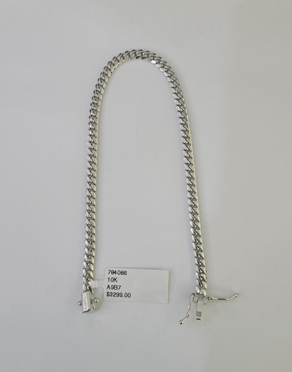 Real 10K Miami Cuban Bracelet White Gold Solid 4mm 8Inches Box Lock Genuine - GoldenlinQ