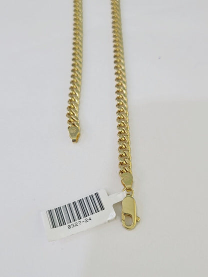 Real 10k Miami Cuban Chain Praying Hands Charm Set 4mm Yellow Gold Necklace - GoldenlinQ