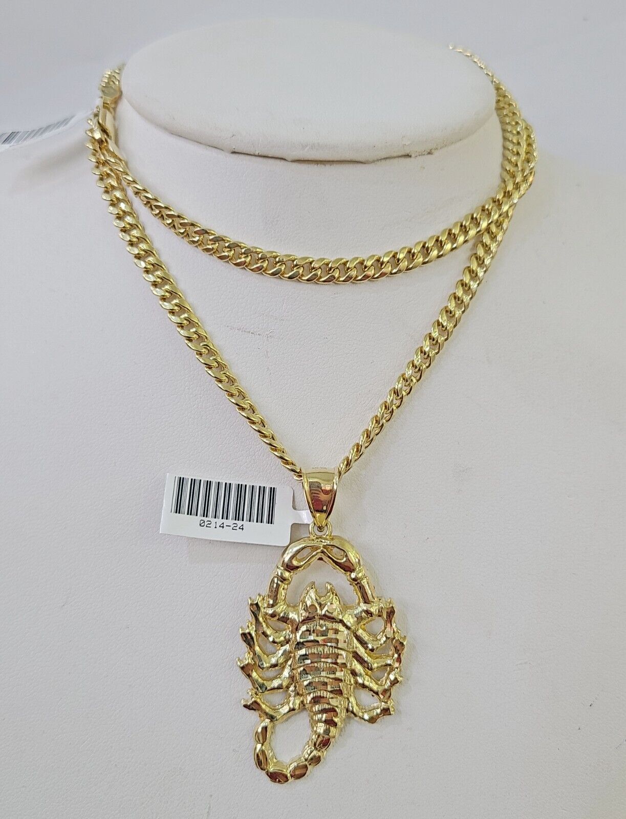 Real 10k Miami Cuban Chain Scorpion Charm Set 4mm Yellow Gold Necklace Pendant - GoldenlinQ