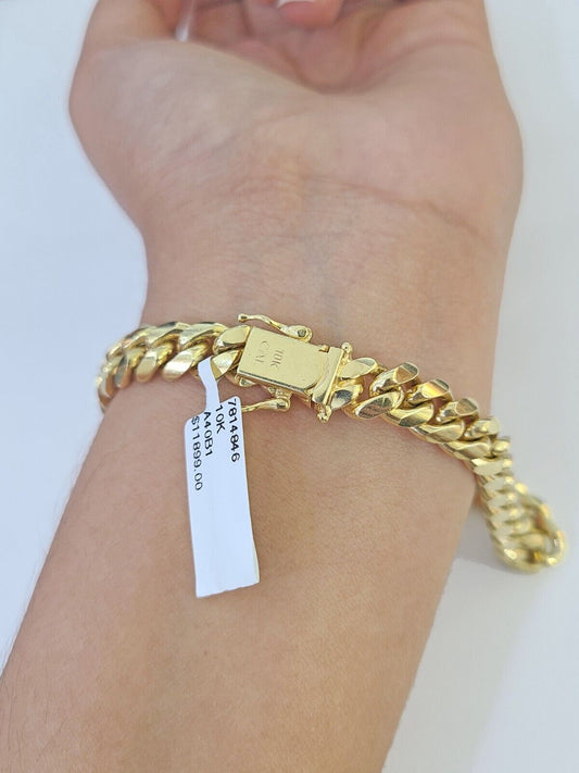 Real 10k Miami Cuban Link Bracelet Gold 8mm 8.5" Box Lock 10kt Yellow Gold - GoldenlinQ