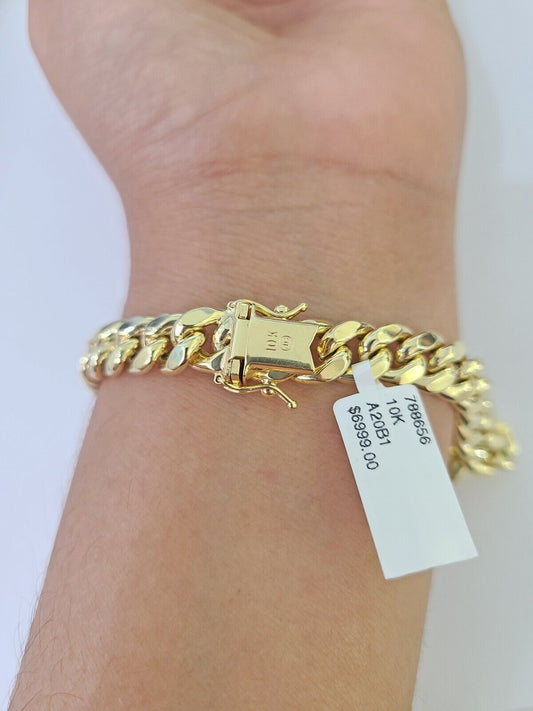 Real 10k Miami Cuban Link Bracelet Gold 9mm 9.5" Box Lock 10kt Yellow Gold - GoldenlinQ