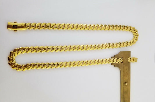 Real 10k Miami Cuban Link Monaco Chain 9mm 24" inch Box Clasp 10kt Gold necklace - Reva Jeweler