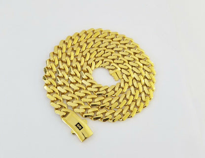 Real 10k Miami Cuban Link Monaco Chain 9mm 24" inch Box Clasp 10kt Gold necklace - Reva Jeweler