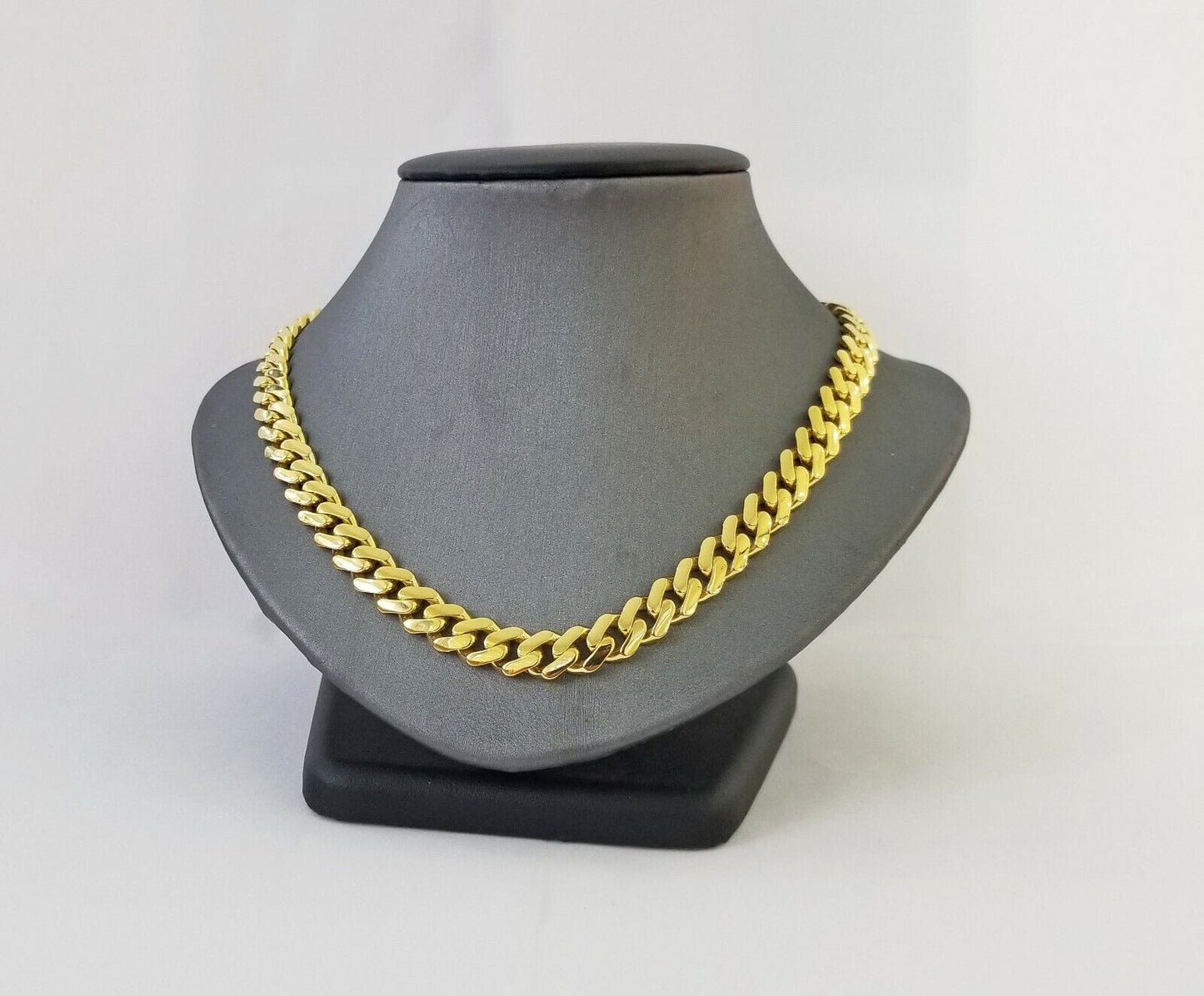 Real 10k Miami Cuban Link Monaco Chain 9mm 24" inch Box Clasp 10kt Gold necklace - Reva Jeweler