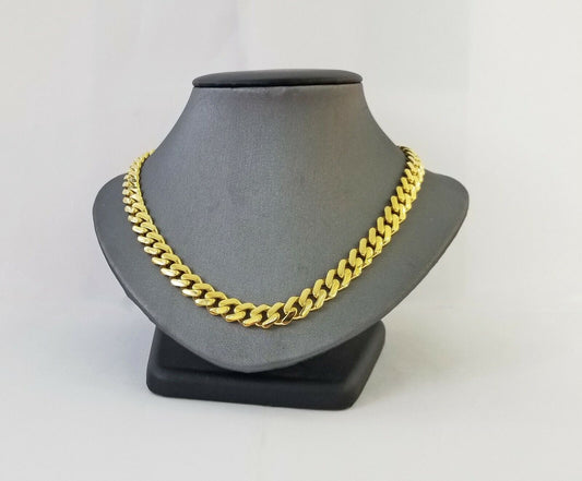 Real 10k Miami Cuban Link Monaco Chain 9mm 24" inch Box Clasp 10kt Gold necklace - Reva Jeweler