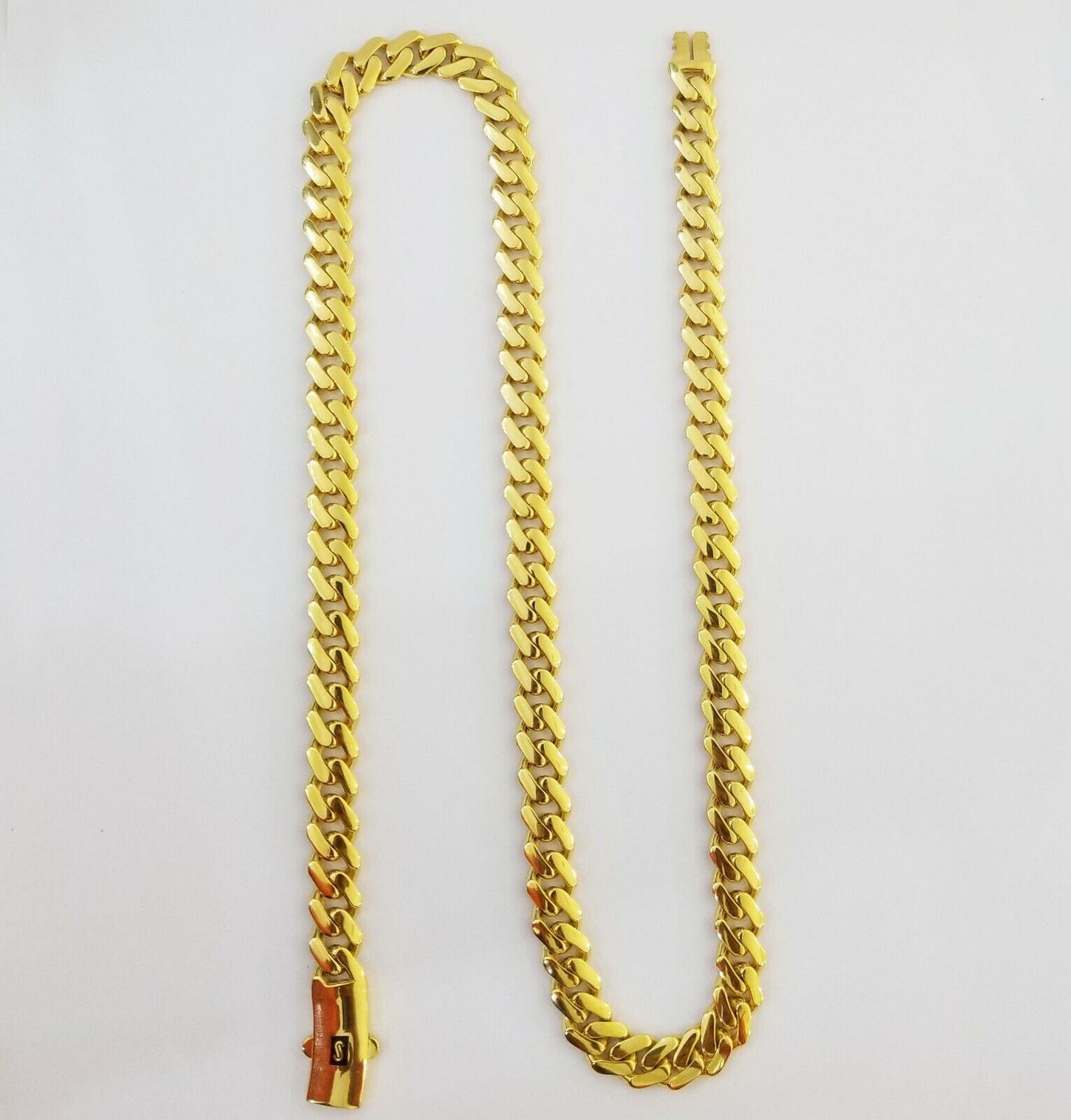 Real 10k Miami Cuban Link Monaco Chain 9mm 24" inch Box Clasp 10kt Gold necklace - Reva Jeweler