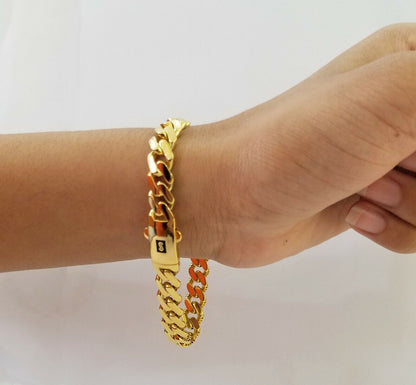Real 10k Miami Cuban Link Monaco Chain 9mm Box Clasp 8" bracelet - Reva Jeweler
