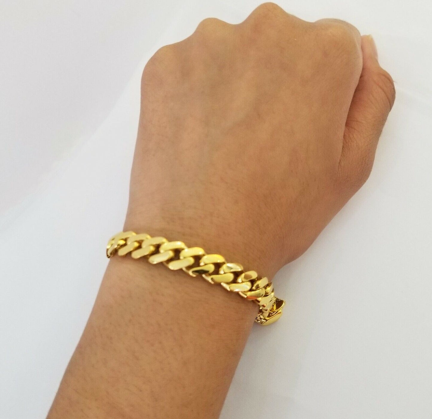 Real 10k Miami Cuban Link Monaco Chain 9mm Box Clasp 8" bracelet - Reva Jeweler