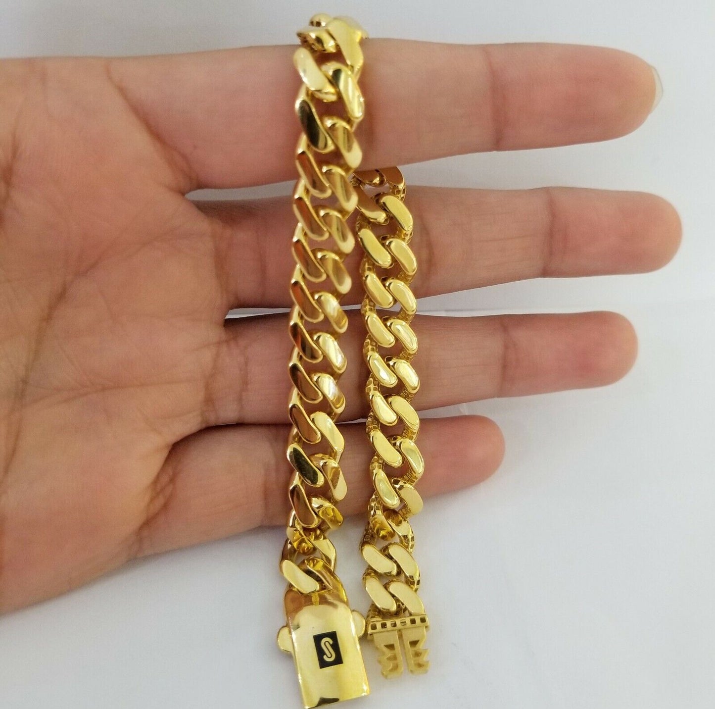 Real 10k Miami Cuban Link Monaco Chain 9mm Box Clasp 8" bracelet - Reva Jeweler