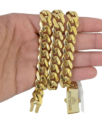 Real 10K Miami Cuban Link Monaco Chain Box Clasp 11mm Gold Necklace 10Kt 22" - Reva Jeweler