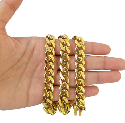 Real 10K Miami Cuban Link Monaco Chain Box Clasp 11mm Gold Necklace 10Kt 22" - Reva Jeweler