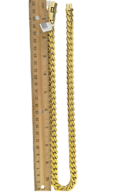 Real 10K Miami Cuban Link Monaco Chain Box Clasp 11mm Gold Necklace 10Kt 22" - Reva Jeweler