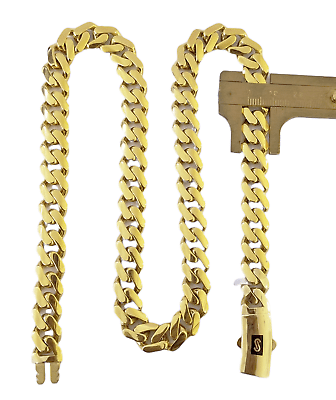 Real 10K Miami Cuban Link Monaco Chain Box Clasp 11mm Gold Necklace 10Kt 22" - Reva Jeweler