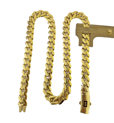 Real 10K Miami Cuban Link Monaco Chain Box Clasp 11mm Gold Necklace 10Kt 22" - Reva Jeweler