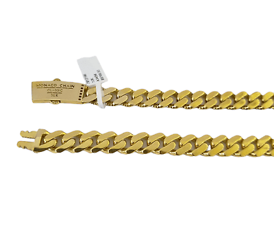 Real 10K Miami Cuban Link Monaco Chain Box Clasp 11mm Gold Necklace 10Kt 22" - Reva Jeweler