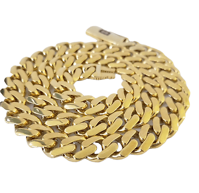 Real 10K Miami Cuban Link Monaco Chain Box Clasp 11mm Gold Necklace 10Kt 22" - Reva Jeweler