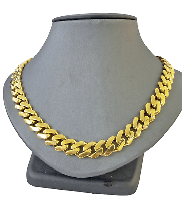 Real 10K Miami Cuban Link Monaco Chain Box Clasp 11mm Gold Necklace 10Kt 22" - Reva Jeweler