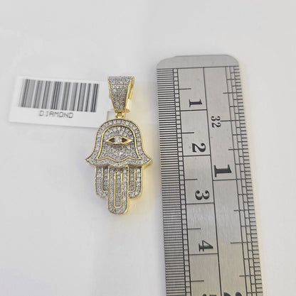 Real 10k Milano Rope Chain Diamond Hamsa Charm Necklace SET 3mm 18" 20" 22" 24" - GoldenlinQ