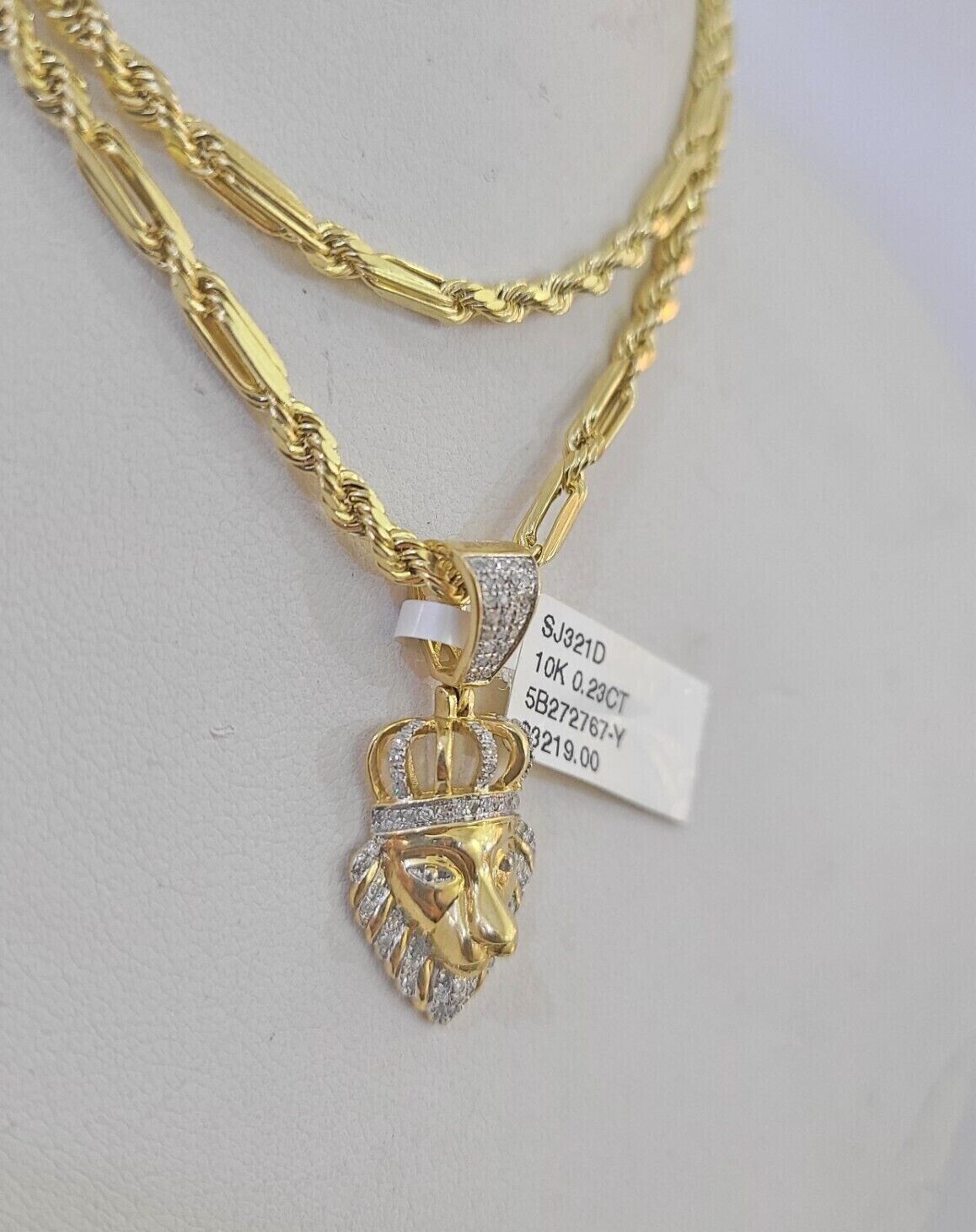 Real 10k Milano Rope Chain Diamond Lion Charm Necklace SET 3mm 18" 20" 22" 24" - GoldenlinQ
