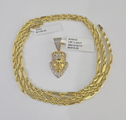 Real 10k Milano Rope Chain Diamond Lion Charm Necklace SET 3mm 18" 20" 22" 24" - GoldenlinQ