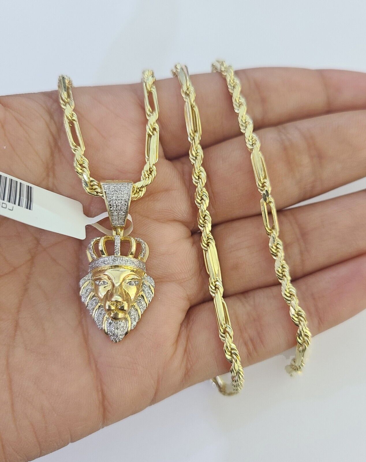 Real 10k Milano Rope Chain Diamond Lion Charm Necklace SET 3mm 18" 20" 22" 24" - GoldenlinQ