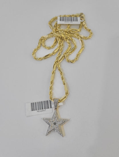 Real 10k Milano Rope Chain Diamond Star Charm Necklace SET 3mm 18" 20" 22" 24" - GoldenlinQ