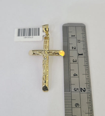 Real 10k Milano Rope Chain Jesus Cross Charm Necklace SET 3mm 18" 20" 22" 24" - GoldenlinQ