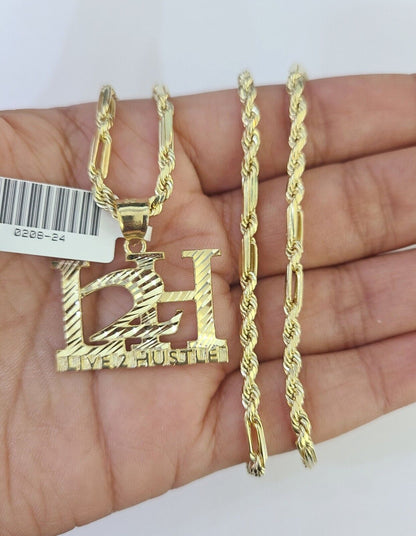 Real 10k Milano Rope Chain L2H Charm Necklace SET 3mm 18" 20" 22" 24" - GoldenlinQ