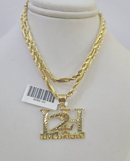Real 10k Milano Rope Chain L2H Charm Necklace SET 3mm 18" 20" 22" 24" - GoldenlinQ
