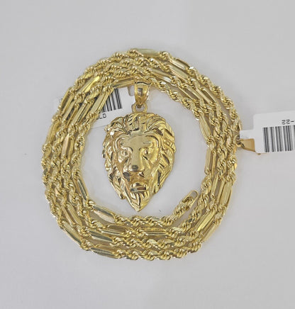 Real 10k Milano Rope Chain Roaring Lion Charm Necklace SET 3mm 18" 20" 22" 24" - GoldenlinQ