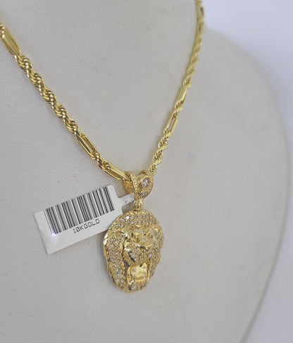 Real 10k Milano Rope Chain Roaring Lion Charm Necklace SET 3mm 18" 20" 22" 24" - GoldenlinQ