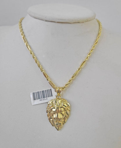Real 10k Milano Rope Chain Roaring Lion Charm Necklace SET 3mm 18" 20" 22" 24" - GoldenlinQ