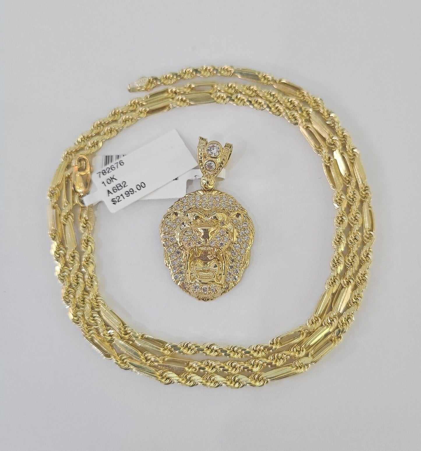 Real 10k Milano Rope Chain Roaring Lion Charm Necklace SET 3mm 18" 20" 22" 24" - GoldenlinQ