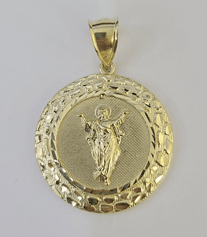 Real 10K Nugget Medallion Guadalupe Pendent Charm 10kt yellow Gold 2" Religious - GoldenlinQ